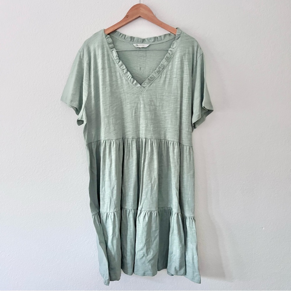 Amaryllis Sage Green Tiered Ruffle Neck Dress Sz 1X